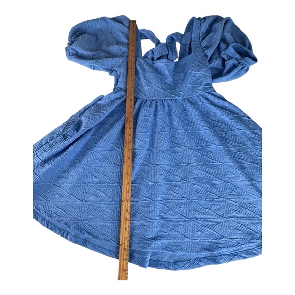 Free People Violet Mini Dress December Sky Blue Puff Sleeve Bow Back‎ Size Small - Picture 6 of 16